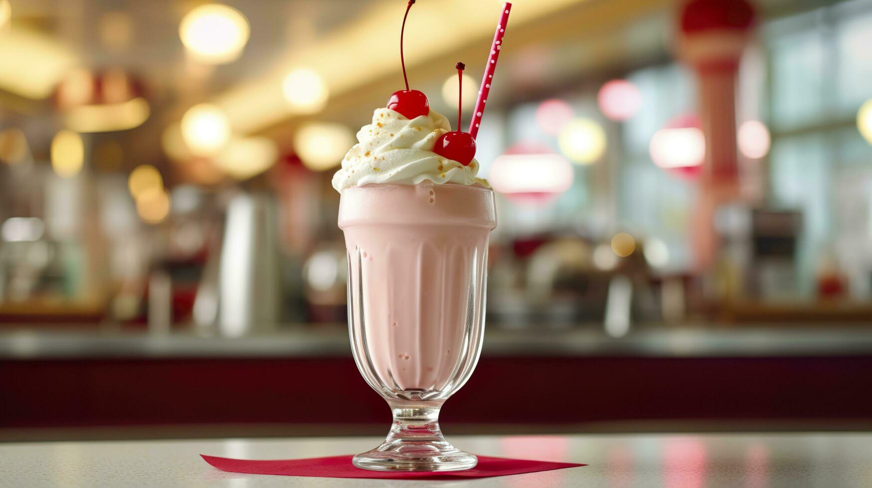 Cereza malteada en un clásico americano cena. comida fotografía concepto. generativo ai foto