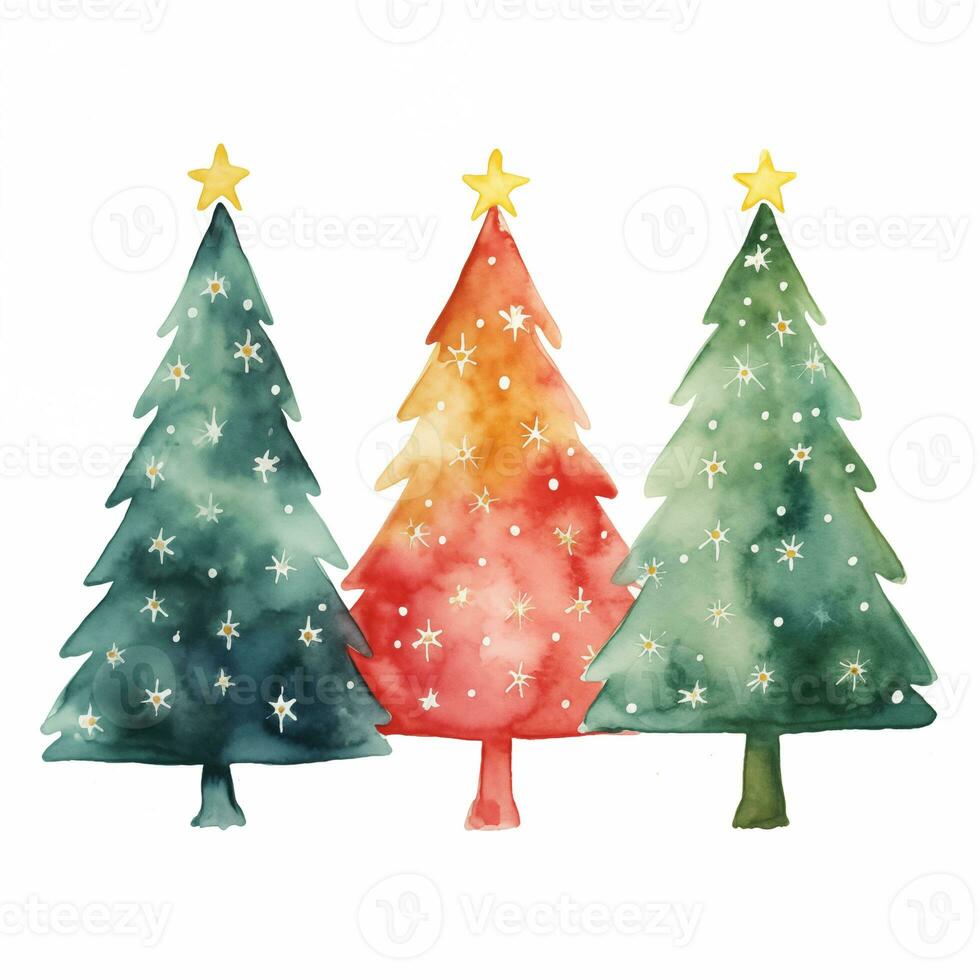 Watercolor set of Christmas trees for cards, prints, sublimations, clipart photo