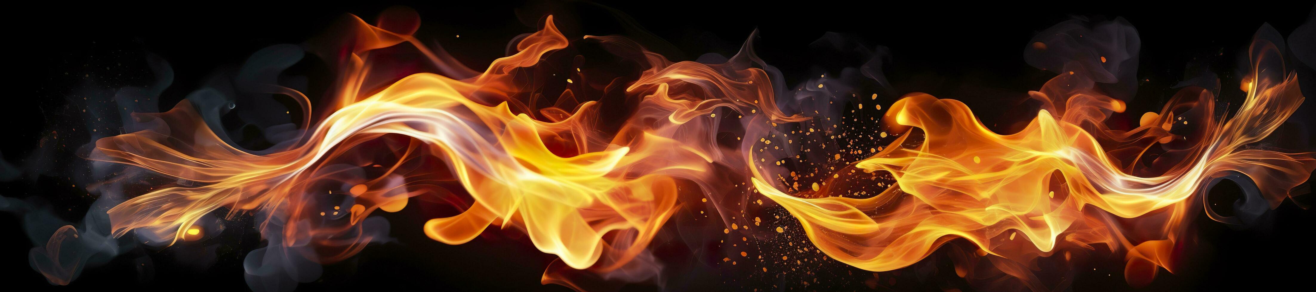 Fire flames on black background. AI Generative photo