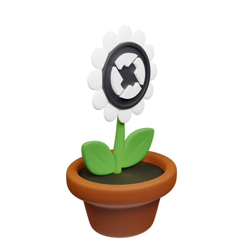 0x ,ZRX Crypto Bloom 3D Rendered Flower Pot png