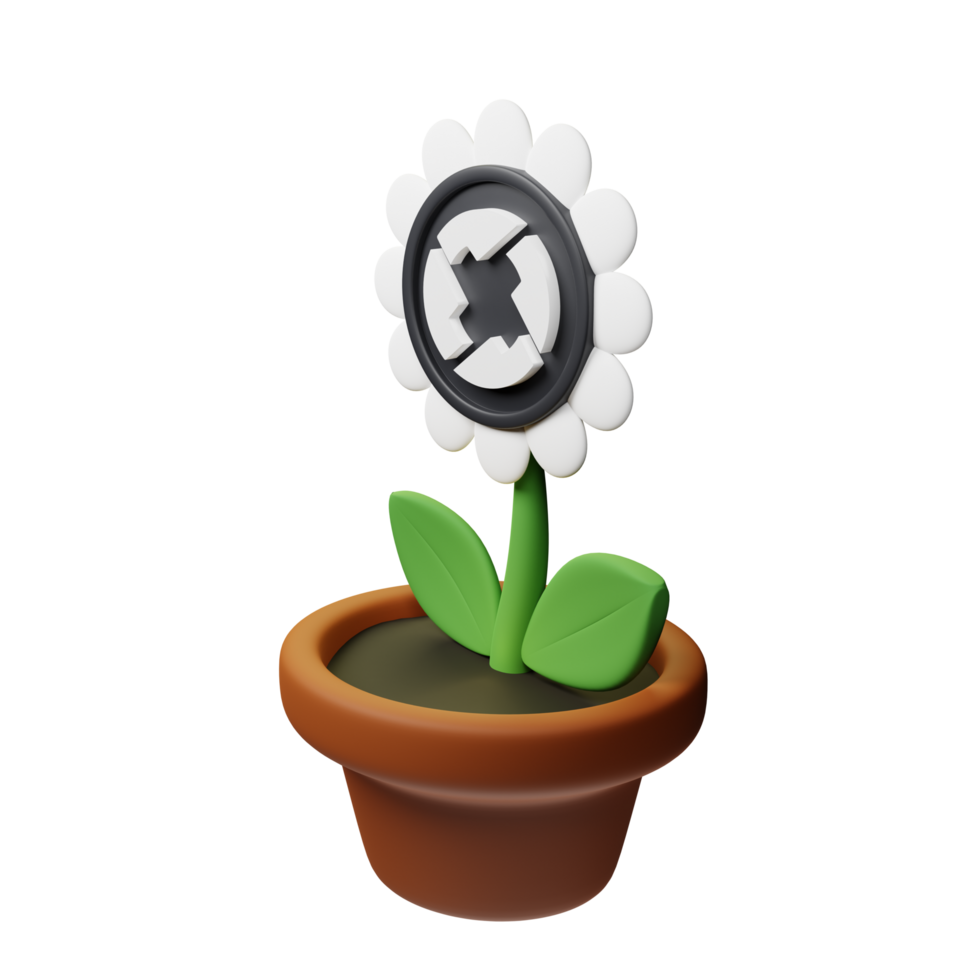 0x ,ZRX Crypto Bloom 3D Rendered Flower Pot png