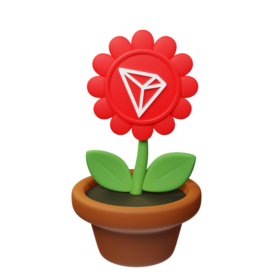TRON ,TRX Crypto Bloom 3D Rendered Flower Pot png