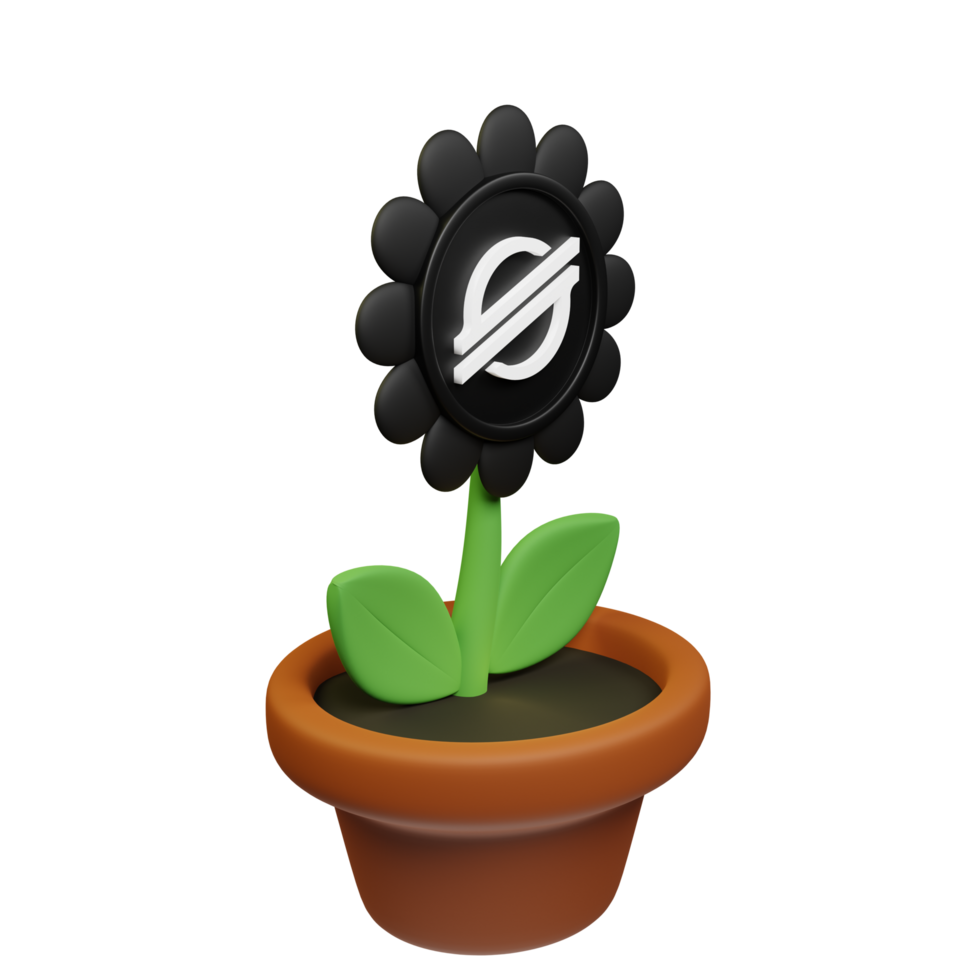 Stellar ,XLM Crypto Bloom 3D Rendered Flower Pot png