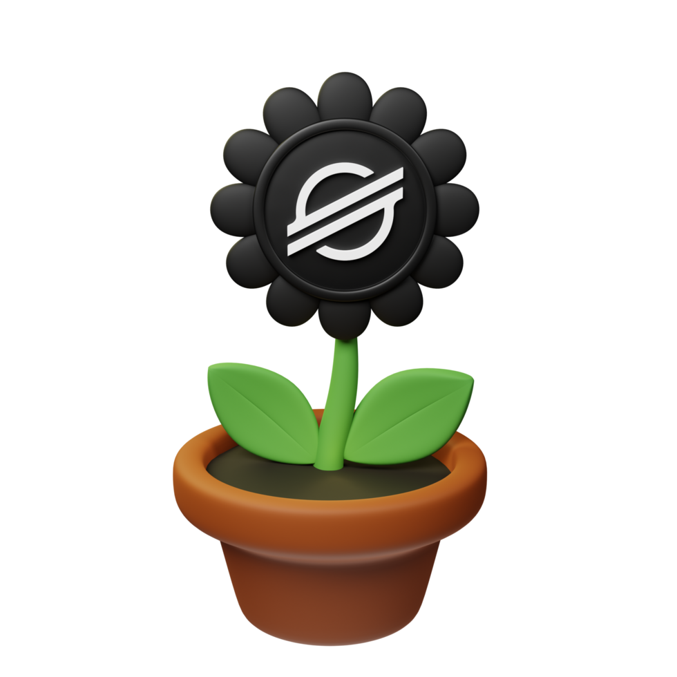 Stellar ,XLM Crypto Bloom 3D Rendered Flower Pot png