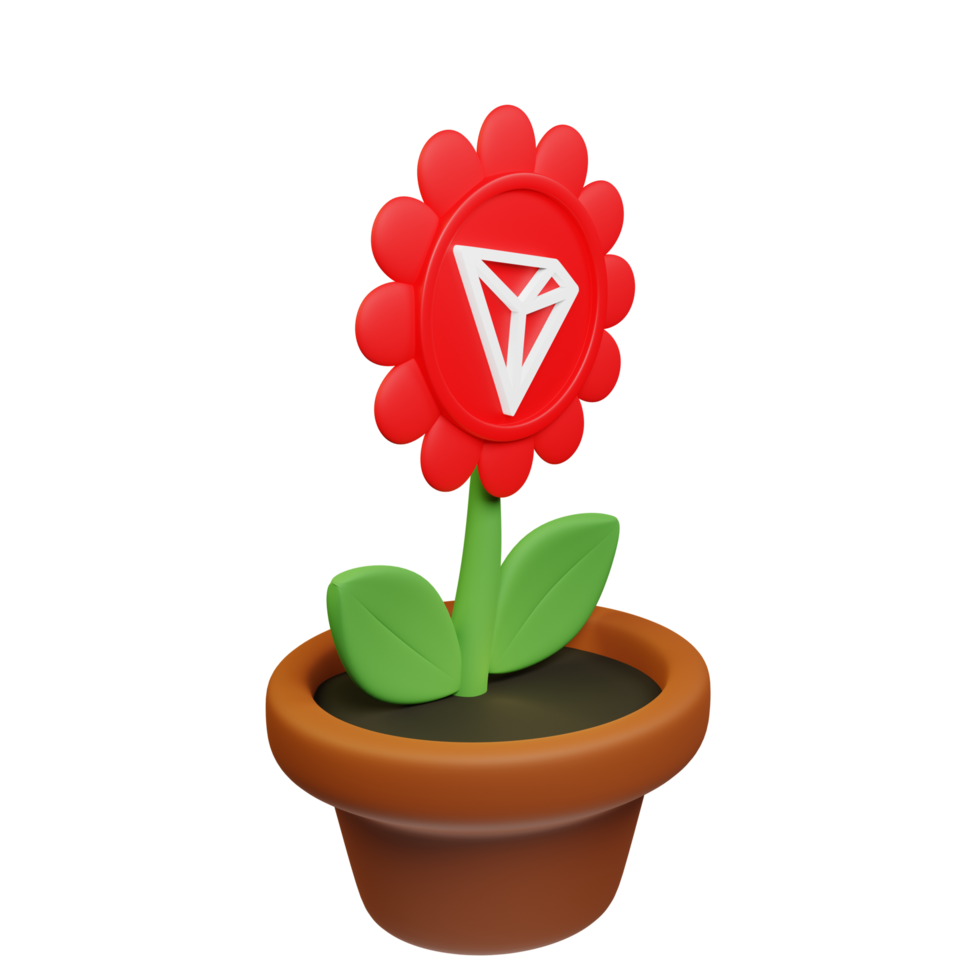 TRON ,TRX Crypto Bloom 3D Rendered Flower Pot png