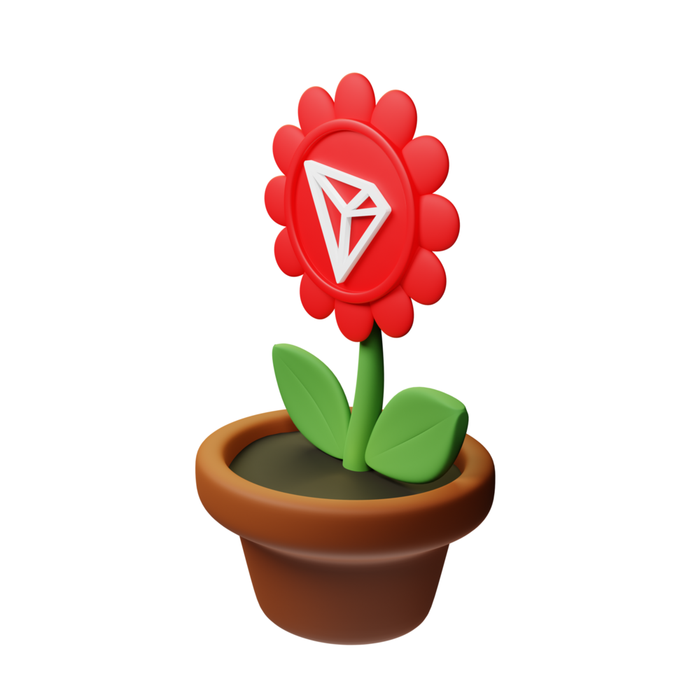 TRON ,TRX Crypto Bloom 3D Rendered Flower Pot png