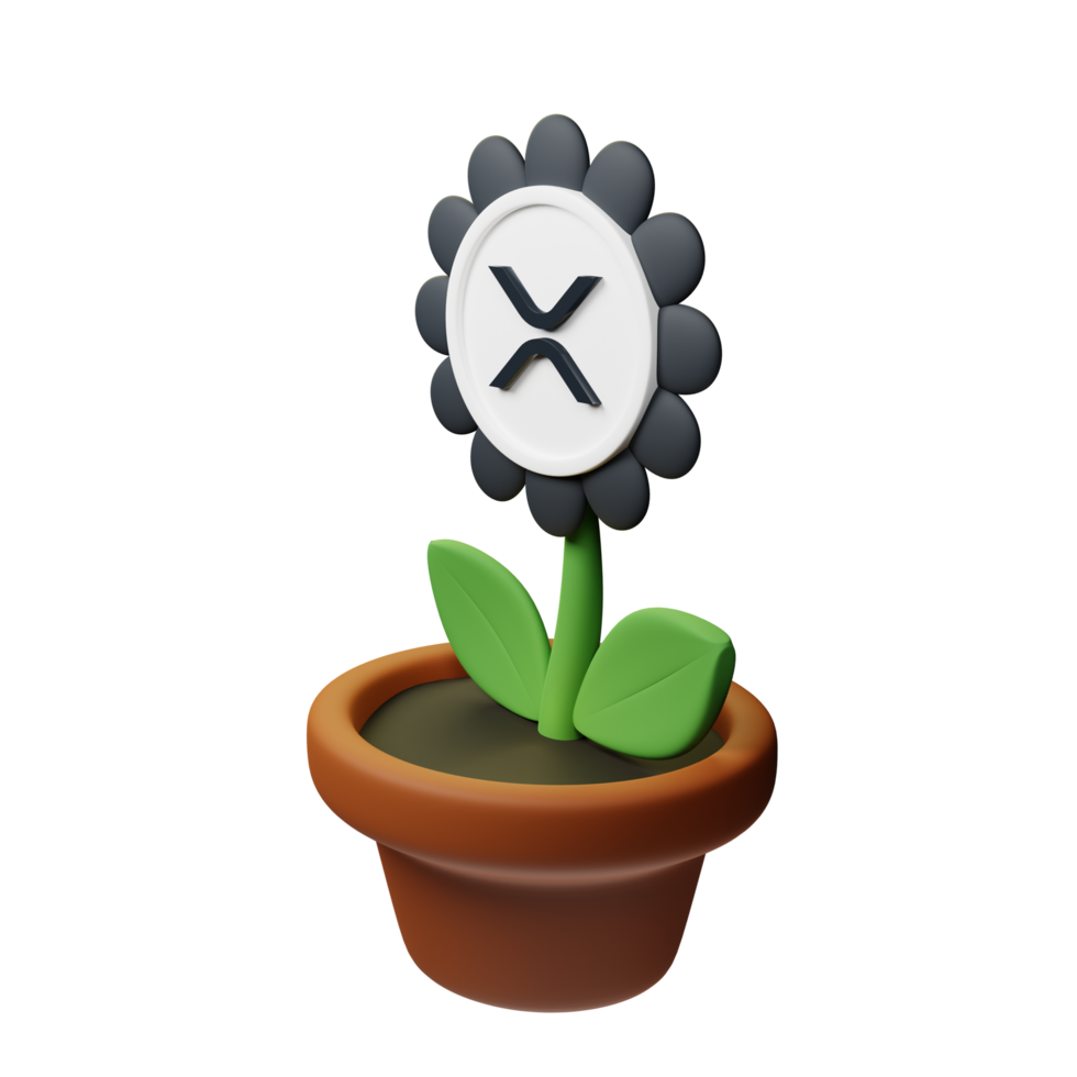 XRP Crypto Bloom 3D Rendered Flower Pot png