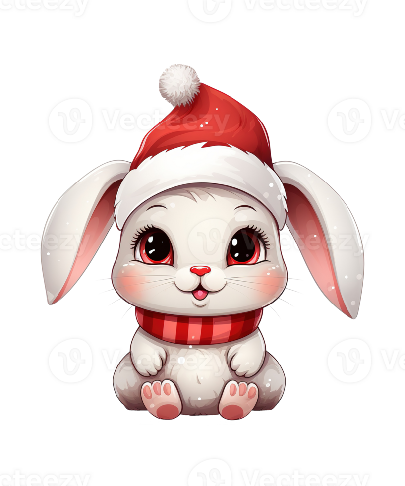 cute rabbit wearing christmas hat ai generative png