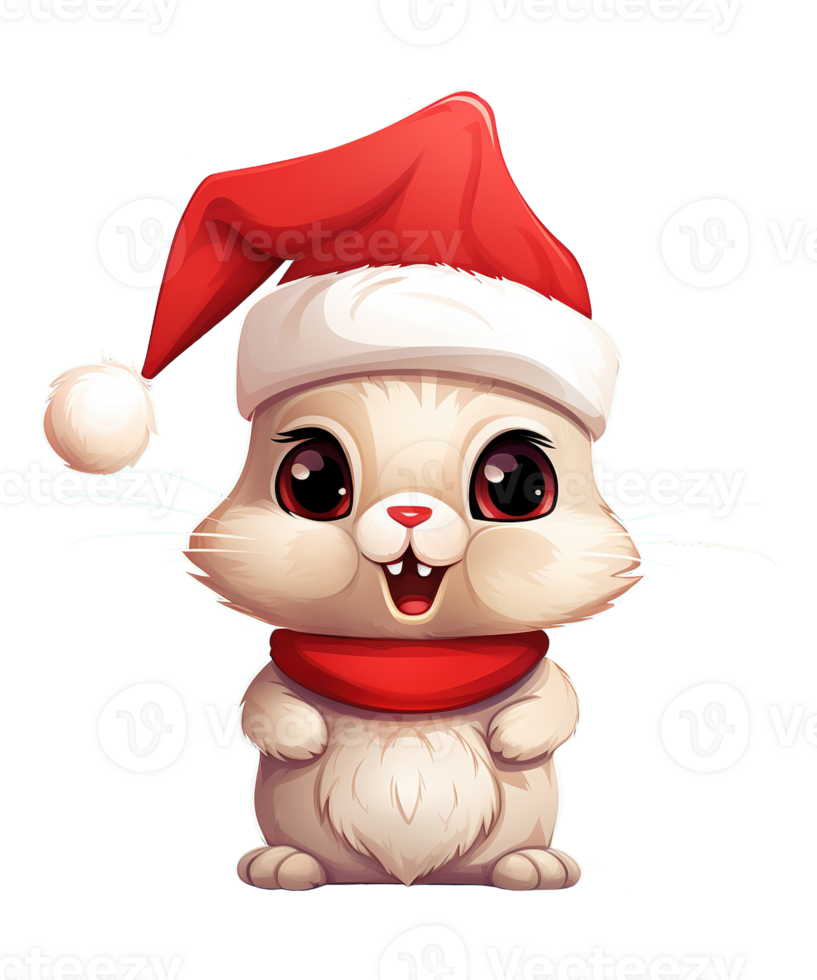 cute rabbit wearing christmas hat ai generative png