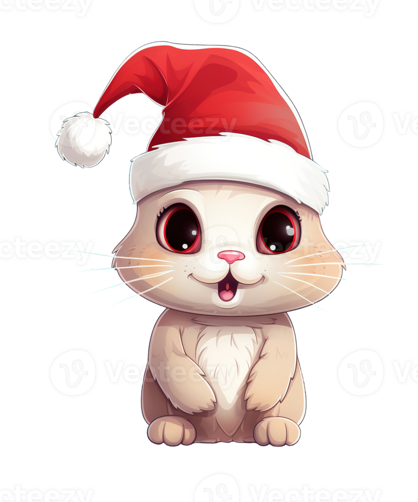 cute rabbit wearing christmas hat ai generative png