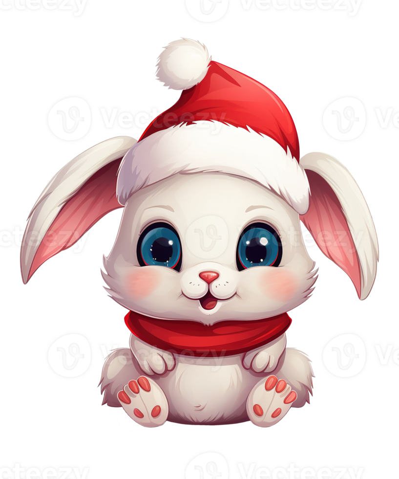 cute rabbit wearing christmas hat ai generative png