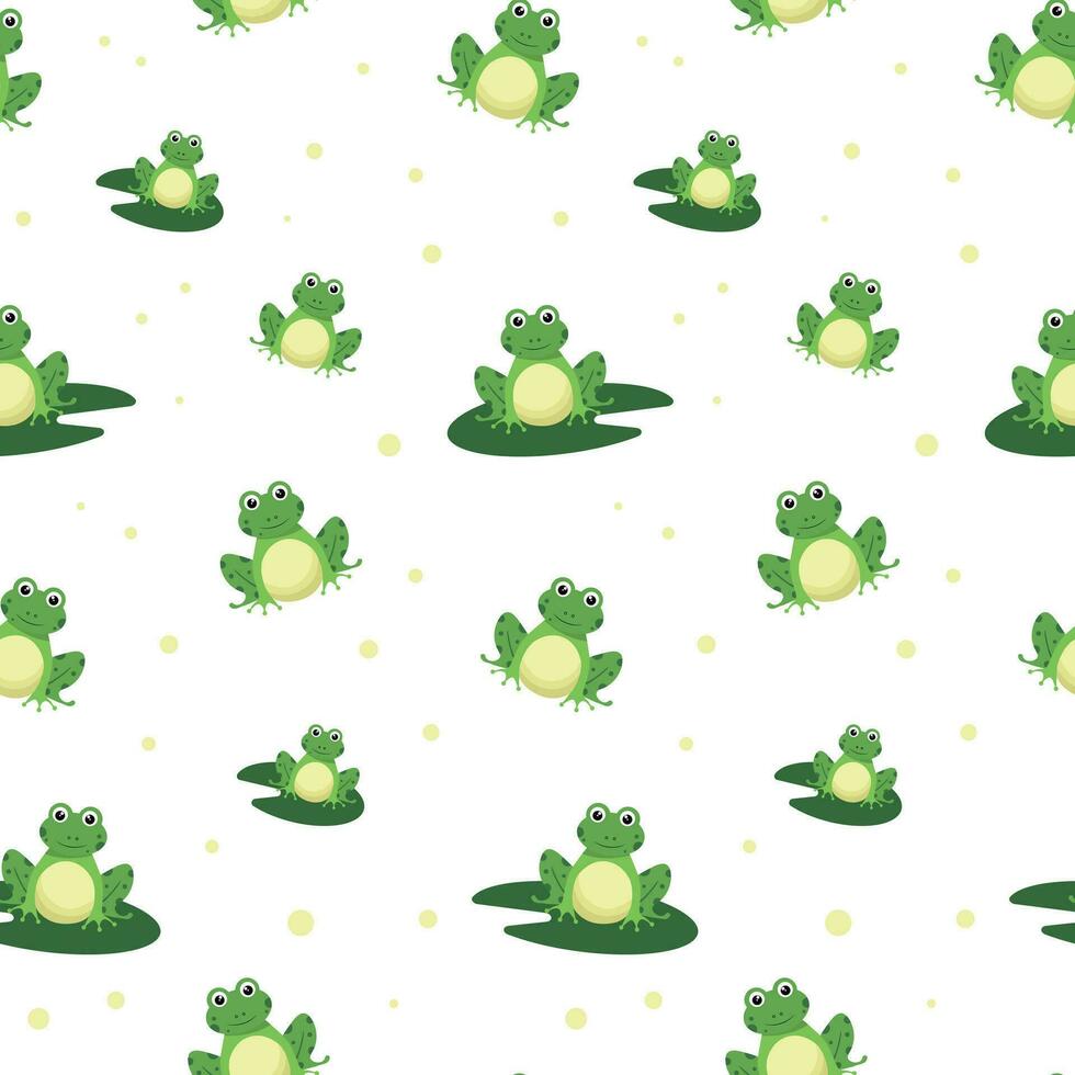 Seamless pattern with frogs isolated on white background. Print for children's clothes, notebook covers, wrapping paper. Vector illustration