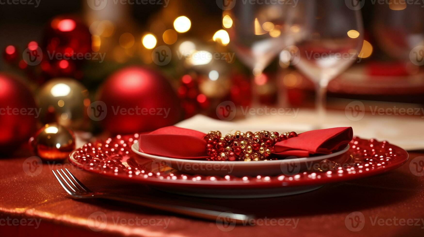 Holiday tableware, Christmas. Dinner celebrated. Ai Generated. photo