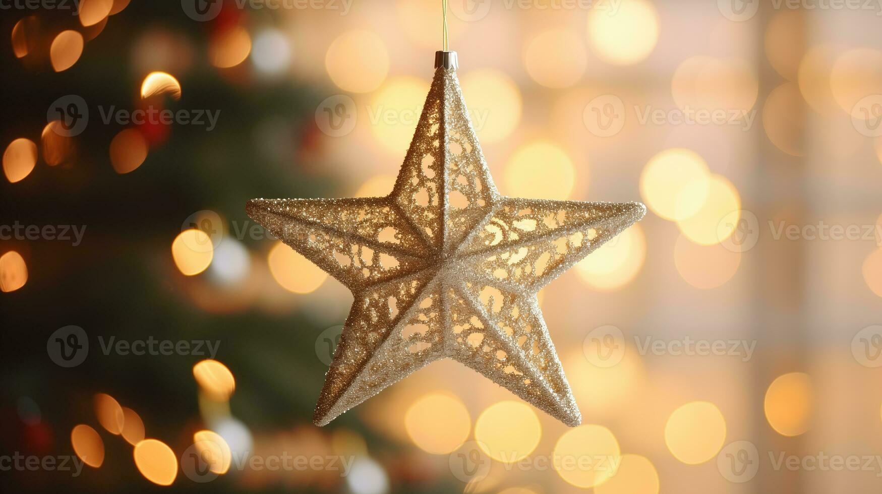 Stars decoration for Christmas or New Year, bokeh background. Ai Generated. photo