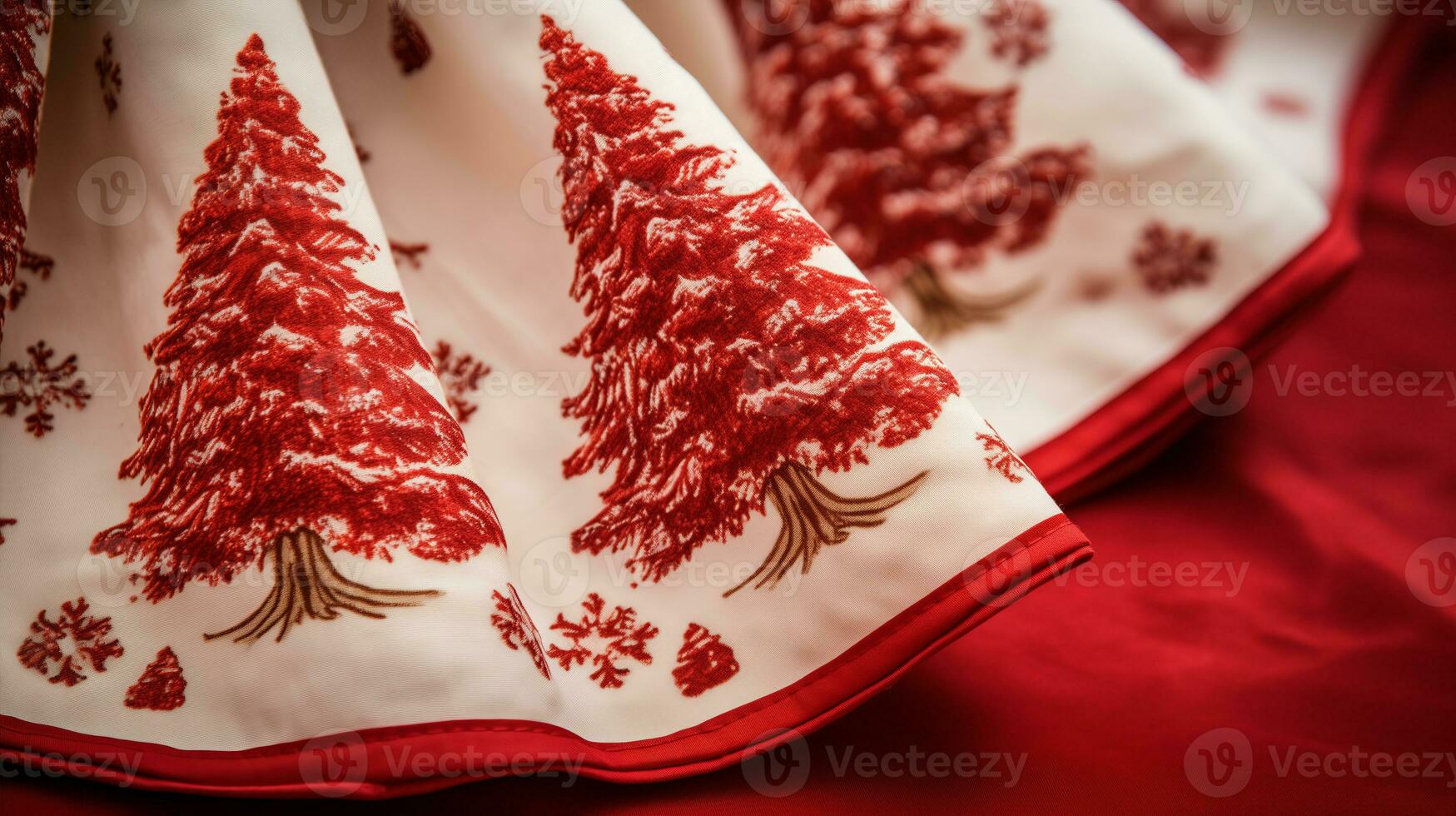 Christmas decoration on a red pine background. Ai Generated. photo