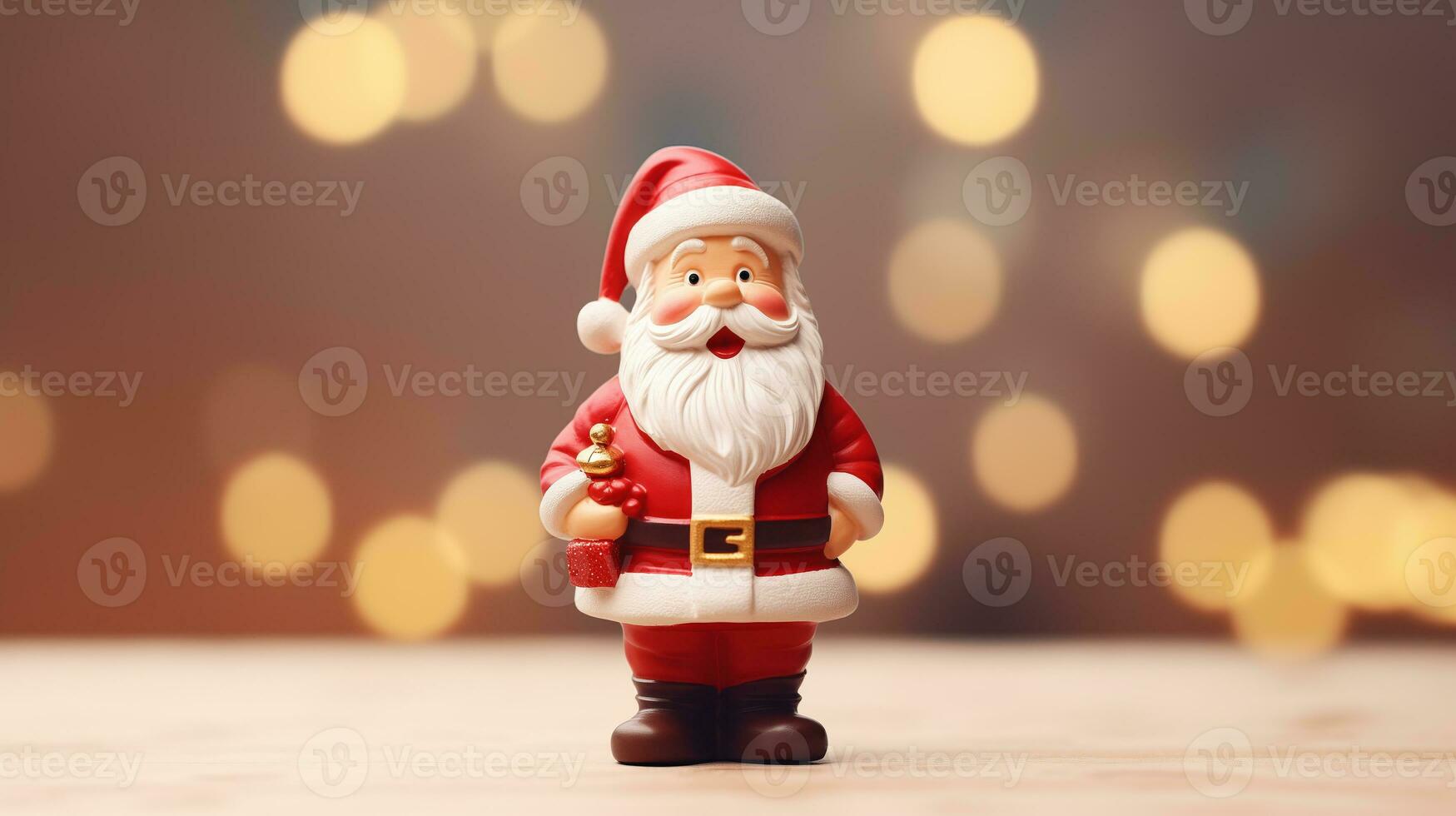 Santa Claus with Christmas gifts on bokeh background. Ai Generated. photo