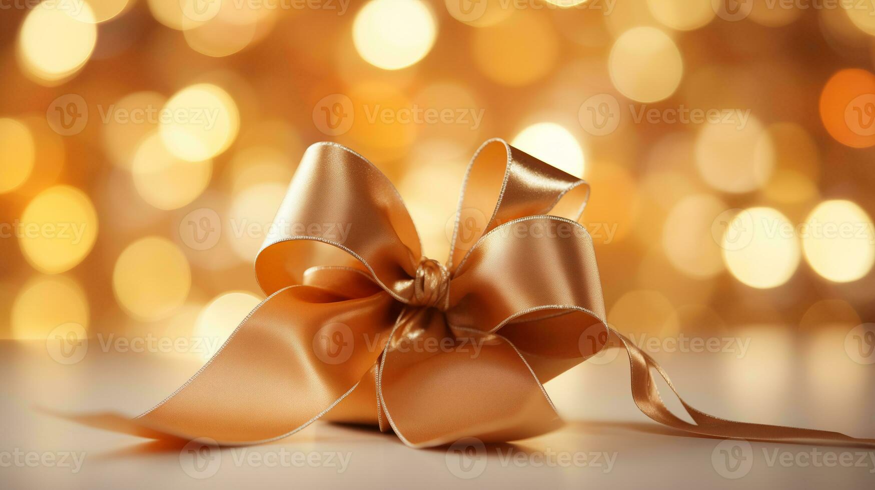 Golden gift box with ribbon for celebrated holiday. Ai Generated. photo