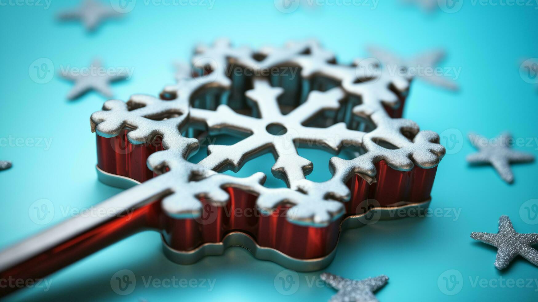 Holiday-themed cookie cutter on blue background. Ai Generated. photo