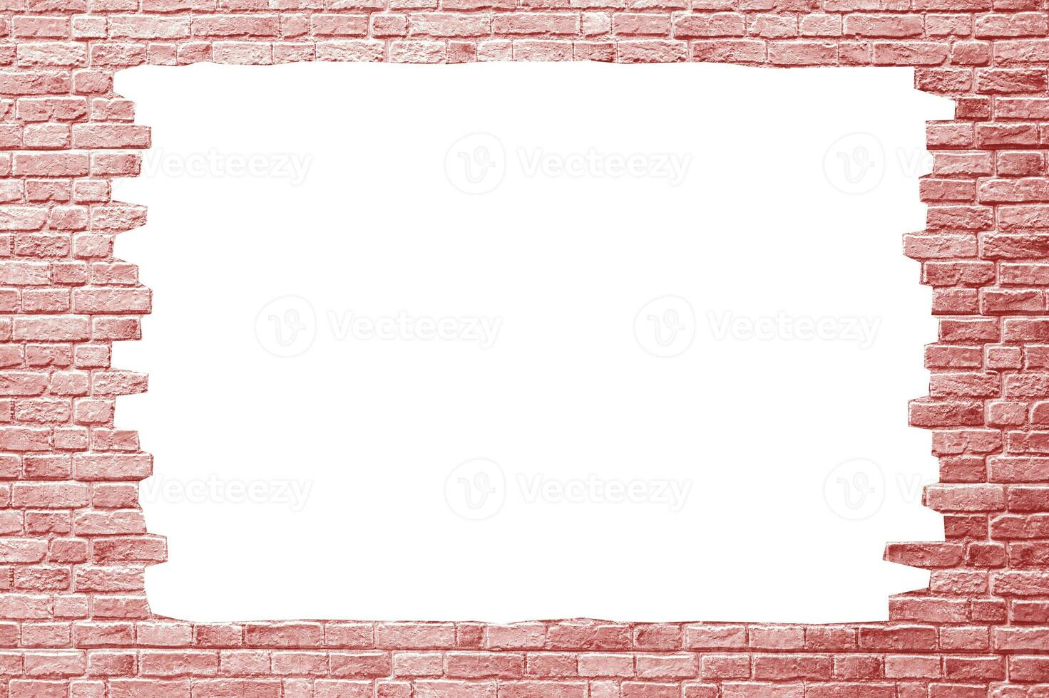 Brick wall with white hole, antique old grunge texture background. photo