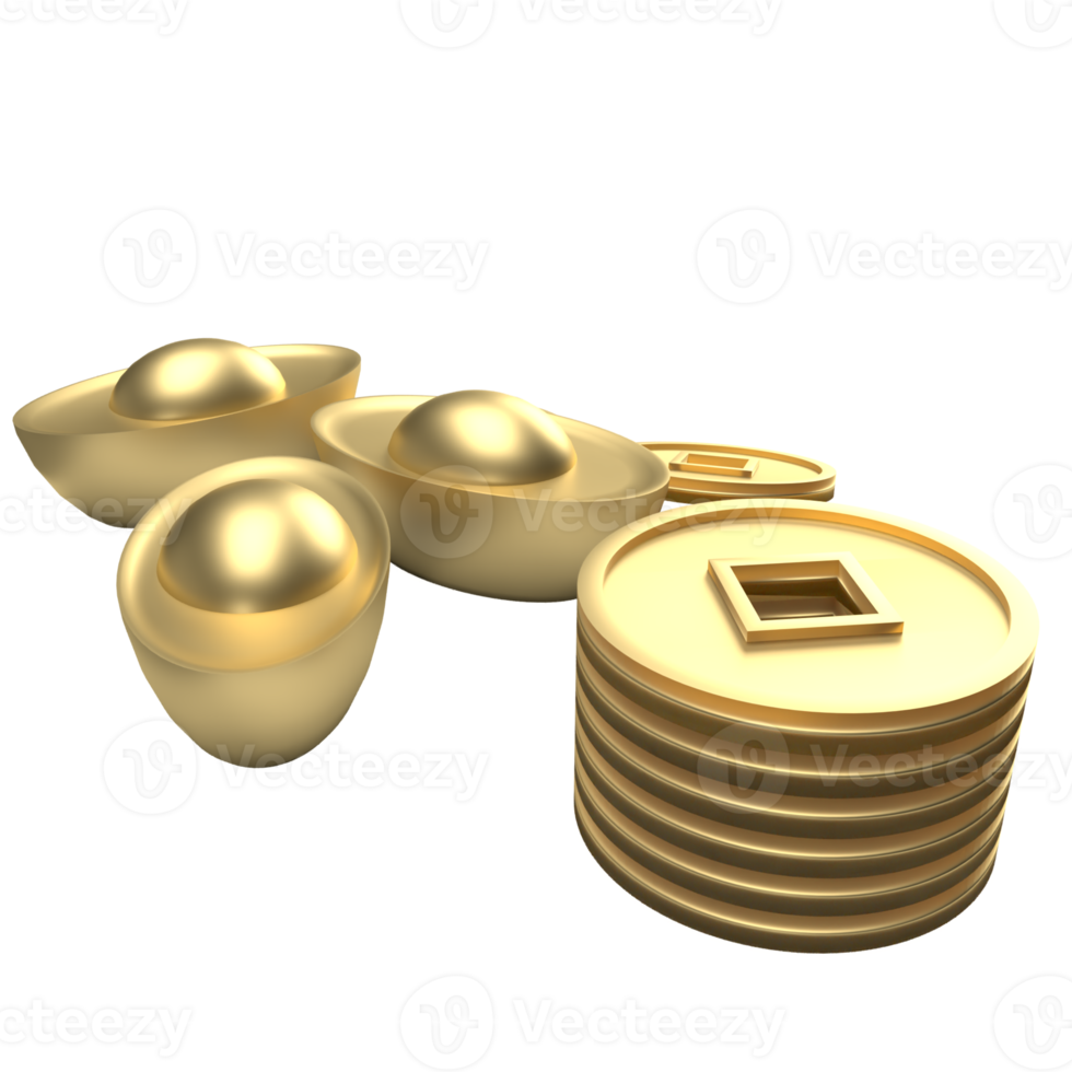 The gold Chinese money png image 3d rendering
