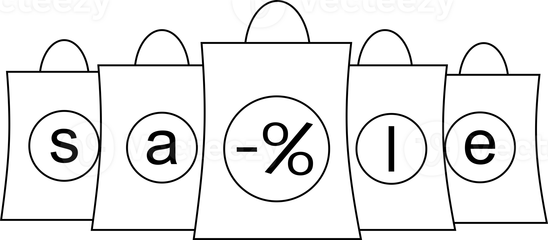 simple black and white graphic drawing of paper bags from the store, isolated element, decor png