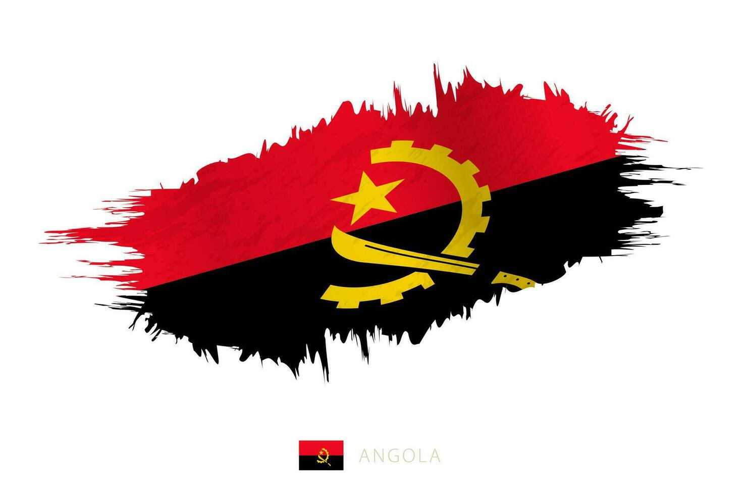 Painted brushstroke flag of Angola with waving effect. vector