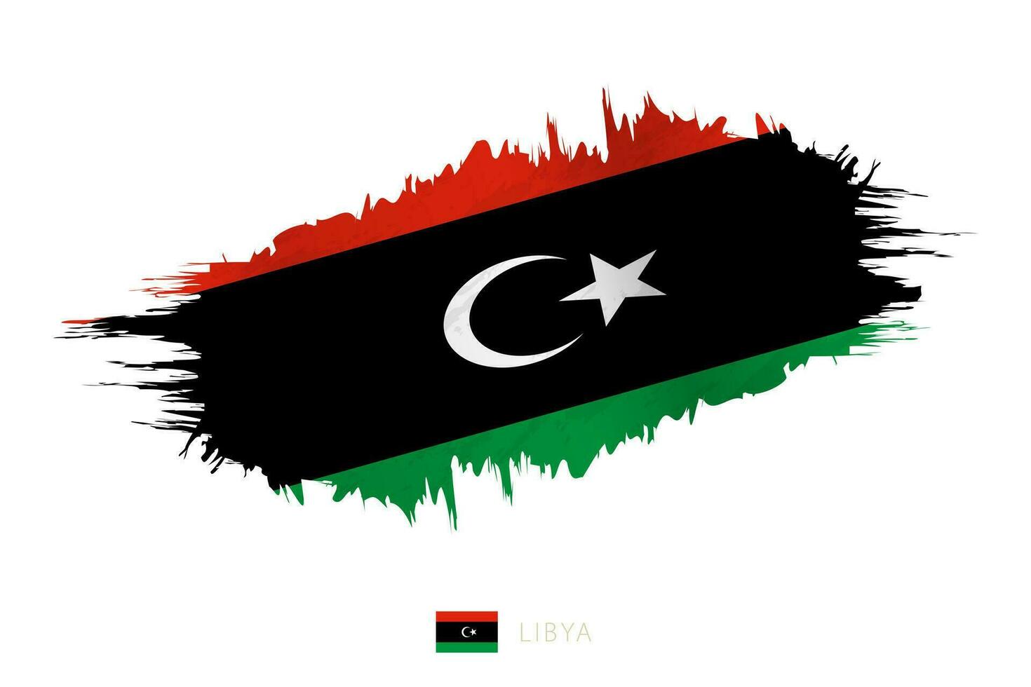 Painted brushstroke flag of Libya with waving effect. vector