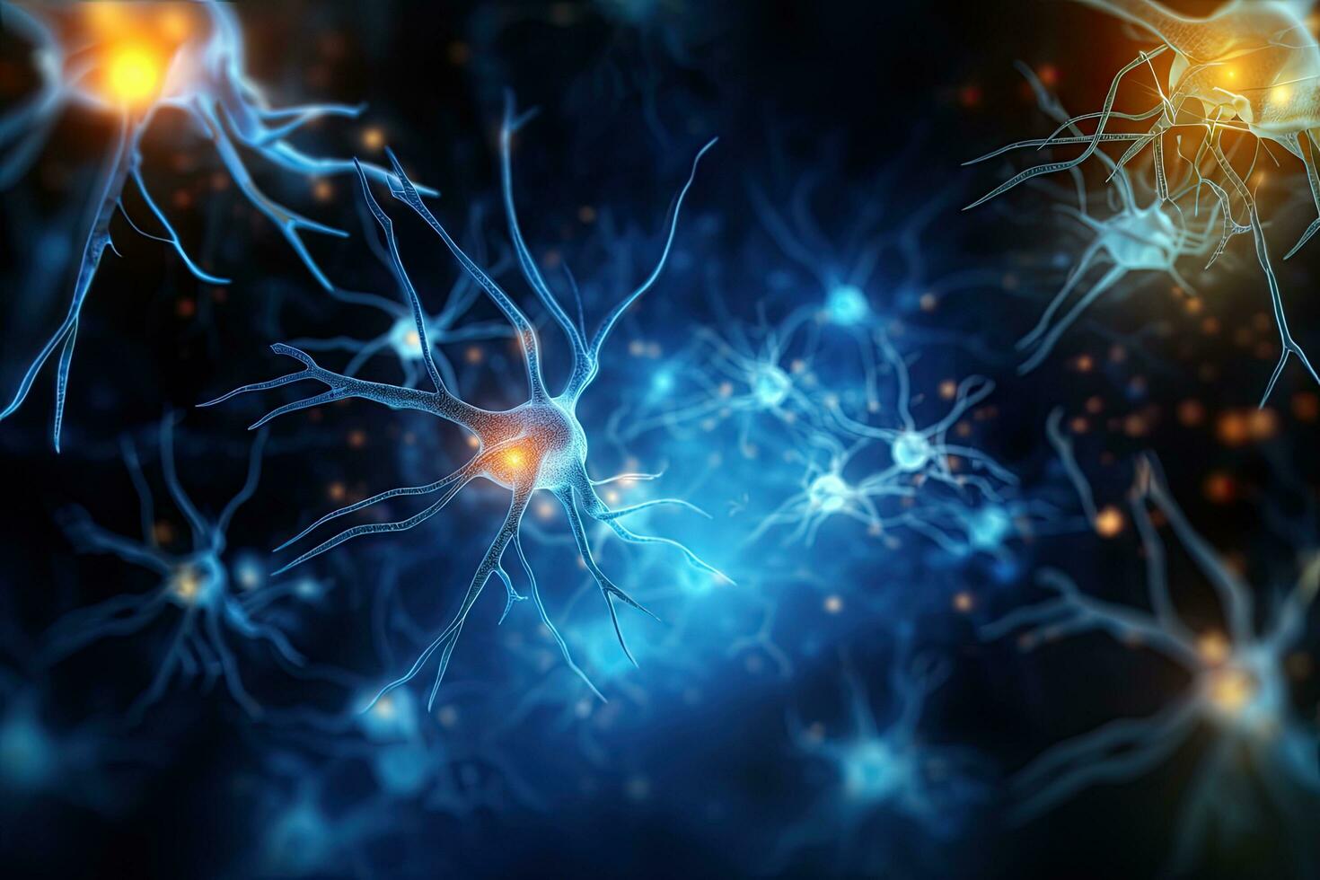 3d ilustración de neurona célula con neuronas y nervioso sistema, resumen fondo, neuronas y nervioso sistema. nervio células antecedentes con Copiar espacio, ai generado foto