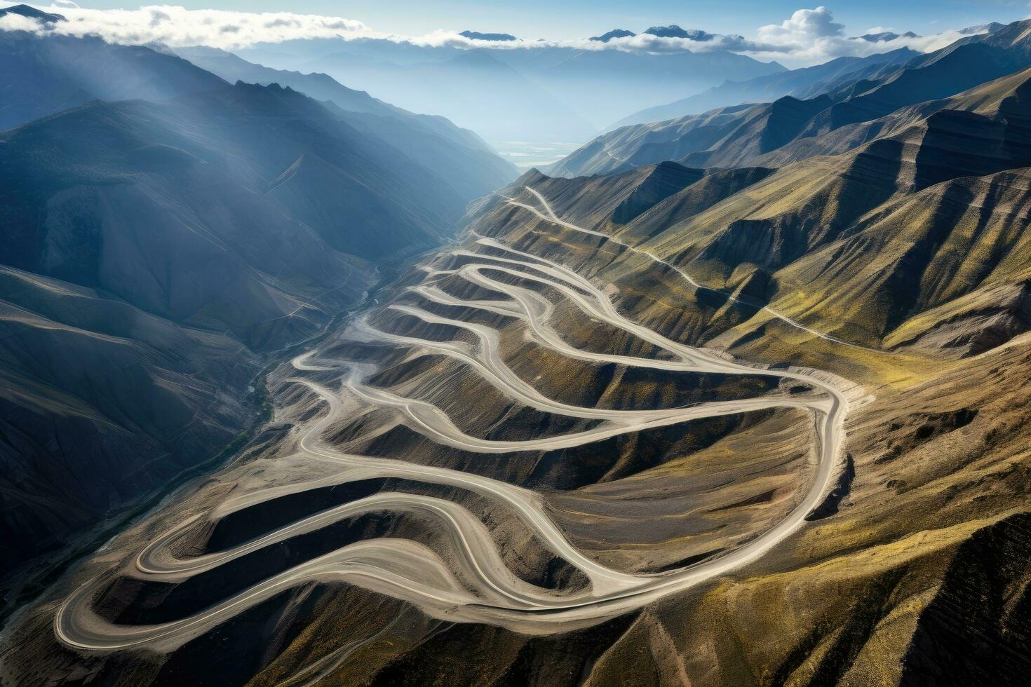 Aerial view of Himalayas mountains, Himachal Pradesh, India, Mountain Pass, Mountains windy roads, aerial view, AI Generated photo