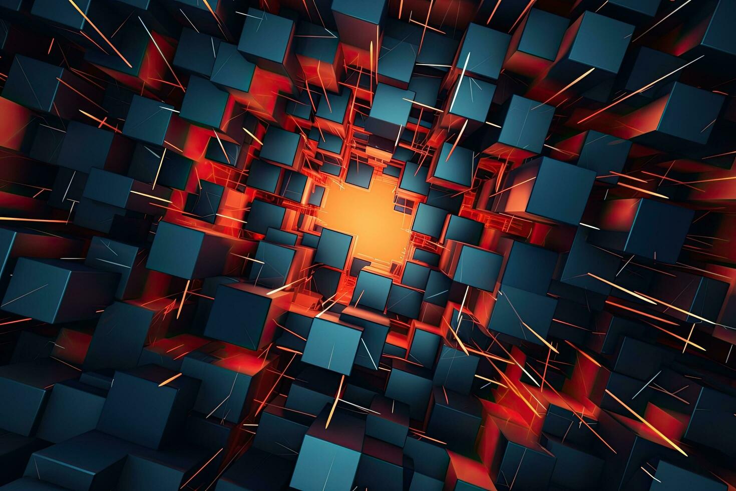 3d rendering of abstract geometric background with glowing particles. 3d illustration, Modern digital abstract 3D background. Can be used in the description of network abilities, AI Generated photo