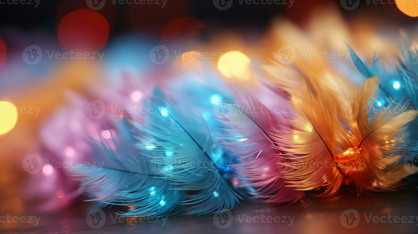 Multi-colored feathers decorate celebrations and holidays, light background. Ai Generated. photo