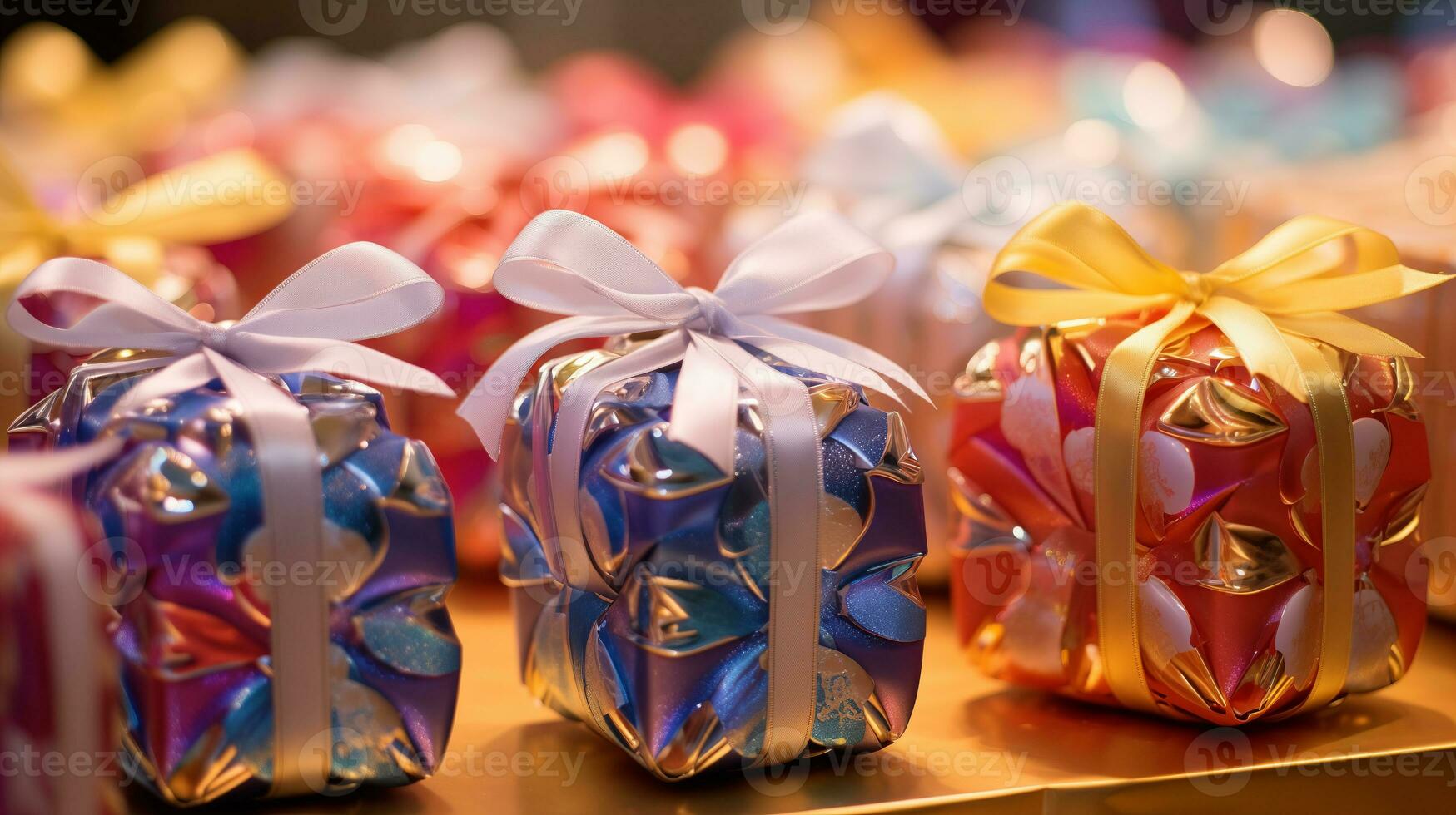 Gift box with ribbon and bow, Merry Christmas. Ai Generated. photo