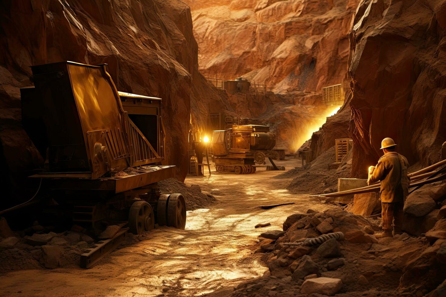 interior de un carbón mía en el cauce Ron desierto, Jordán, minería oro en espacio, ai generado foto