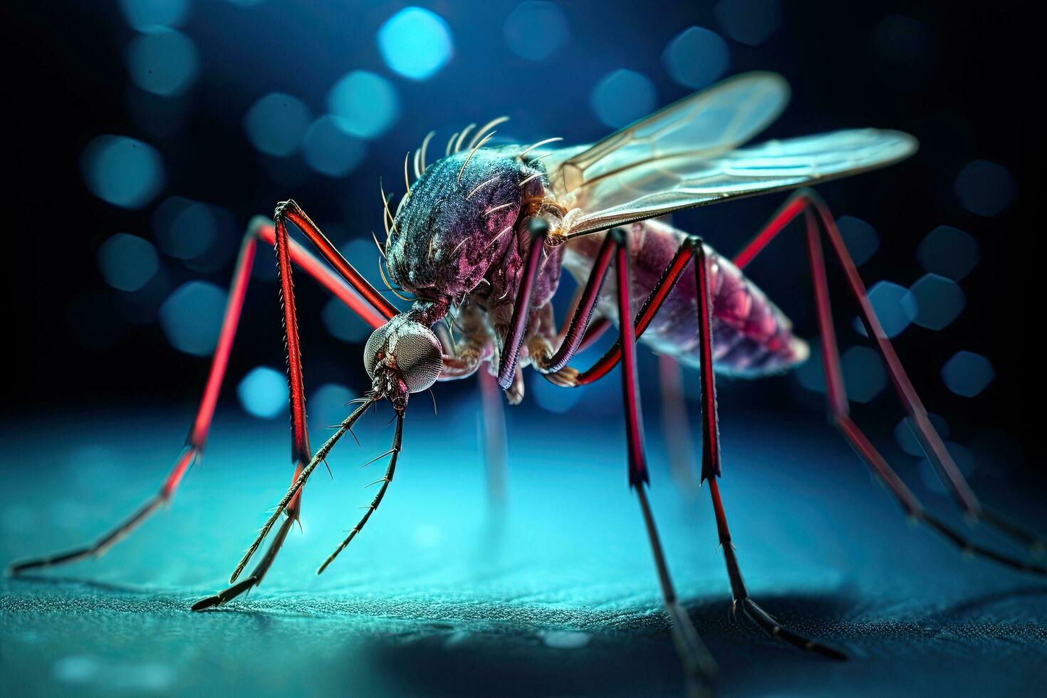 Mosquito close up on a black background. 3d rendering, microscopic image of a mosquito, AI Generated photo