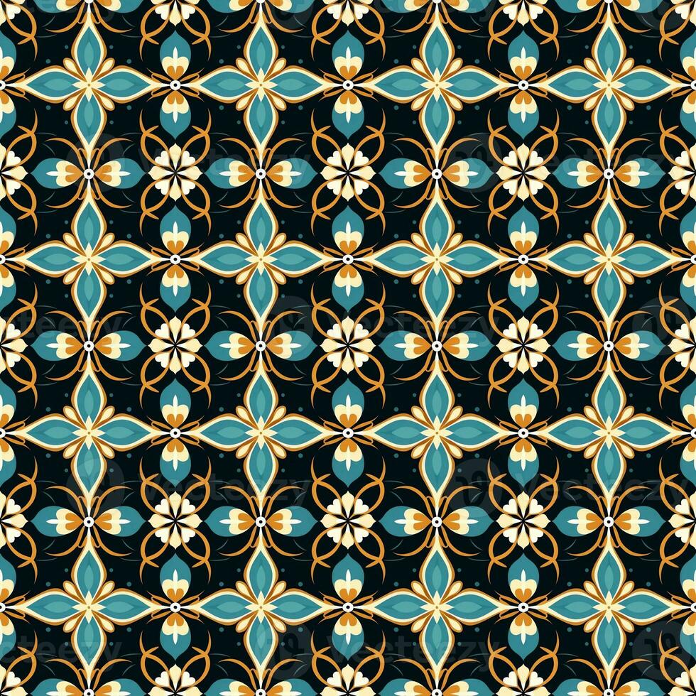 Art deco floral seamless geometric pattern, arabesque, azulejo. Print for printing on fabric, wrapping paper, scrapbooking photo