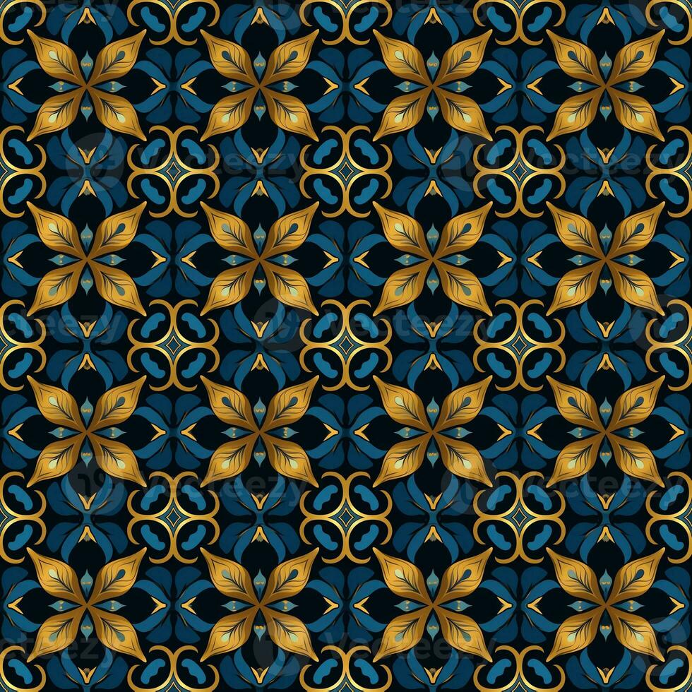 Art deco floral seamless geometric pattern, arabesque, azulejo. Print for printing on fabric, wrapping paper, scrapbooking photo