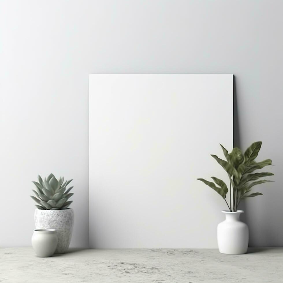 Mockup a Blank empty canvas. A gray wall on the background. Generative AI photo