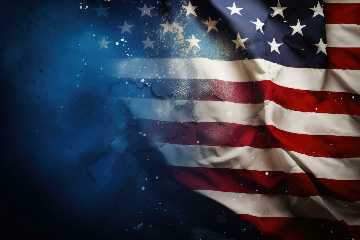 American flag waving in the wind on grunge background with space for text, Memorial Day background with american flag and stars, AI Generated photo