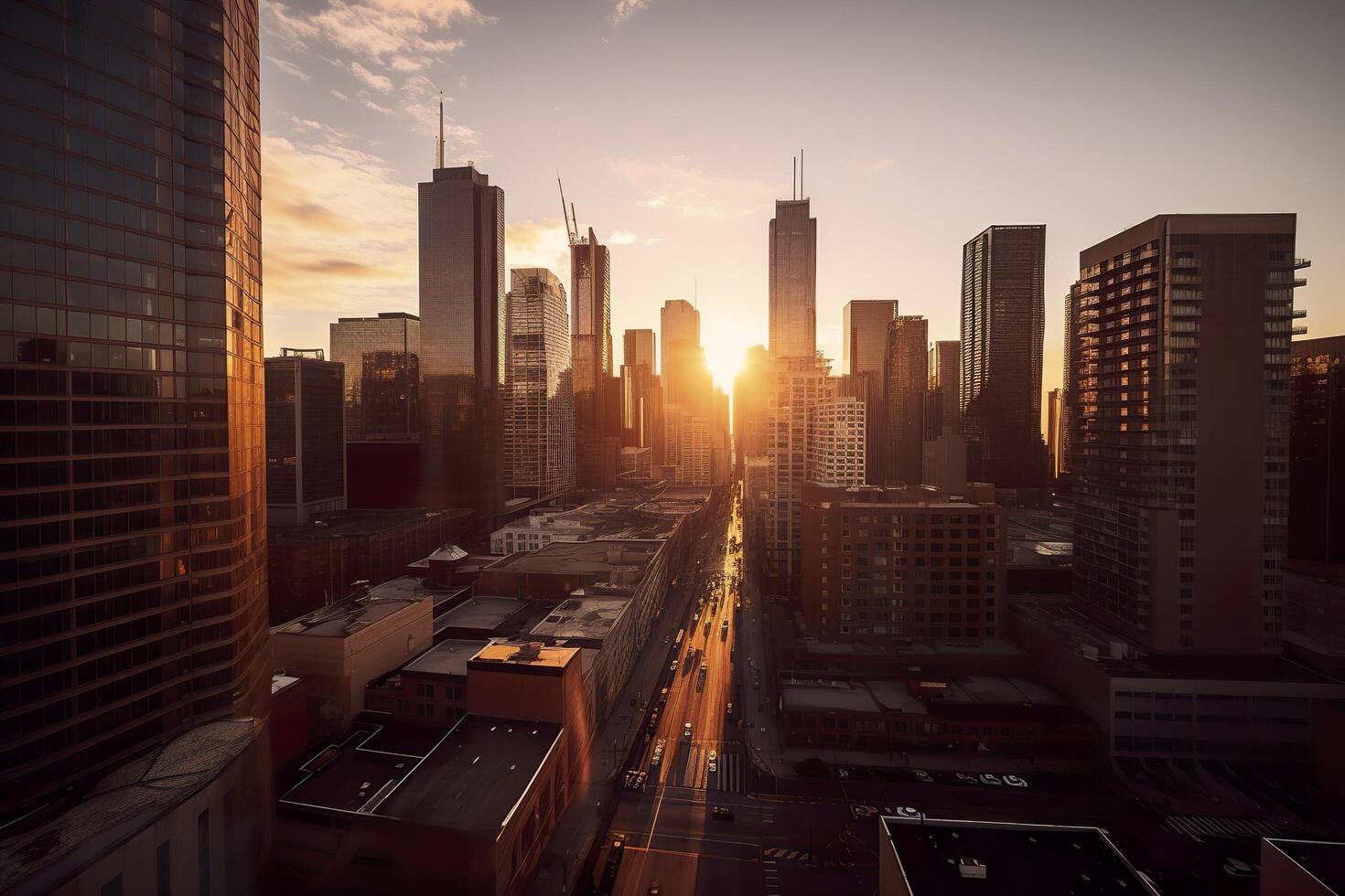 A majestic city skyline during the golden hour. AI Generative photo