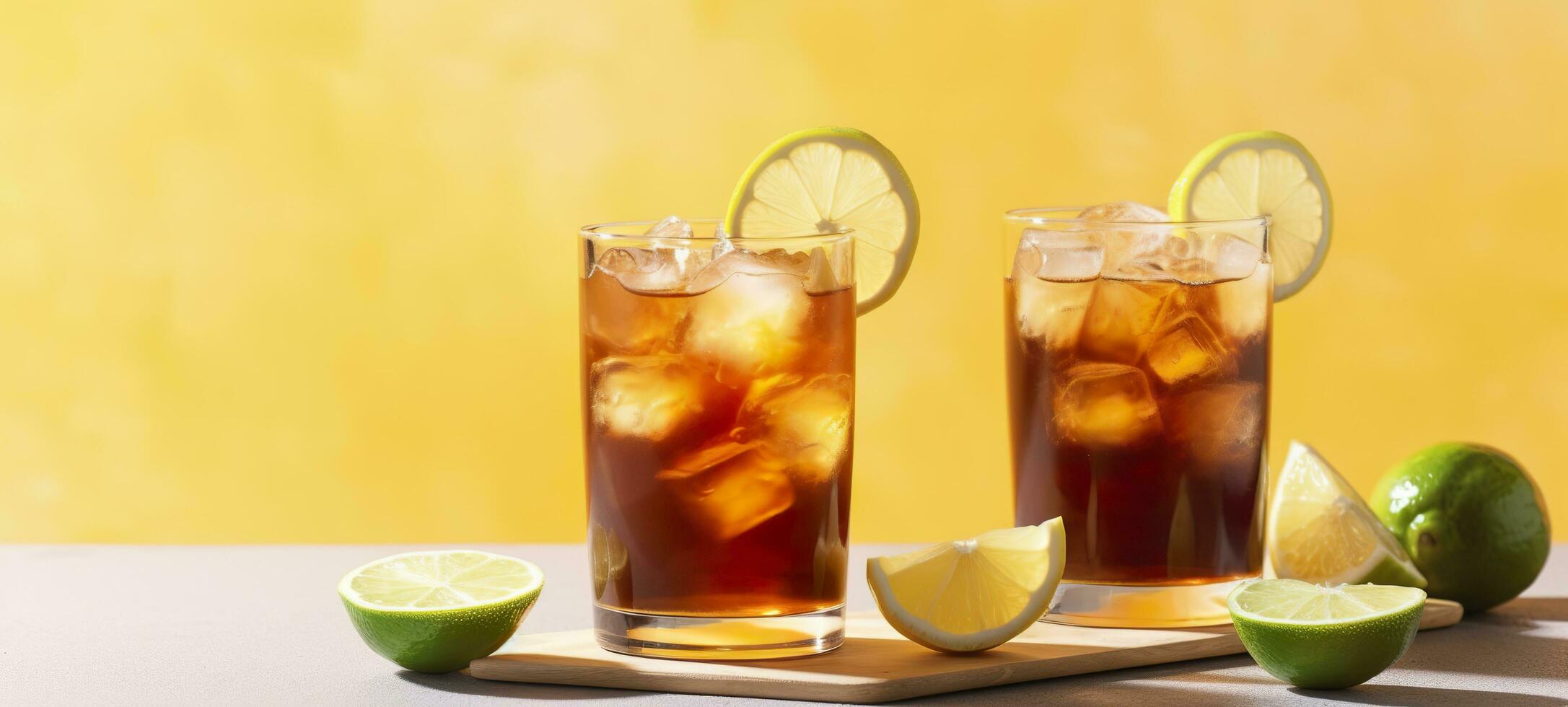 Glasses of tasty Long Island iced tea on light background. AI Generative photo