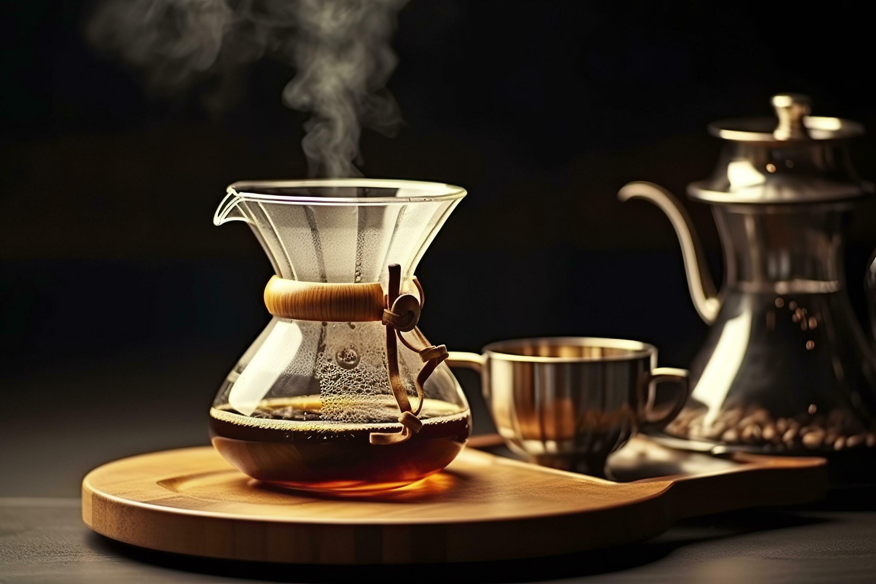 An alternative coffee brewing method is pure over, a glass teapot on a