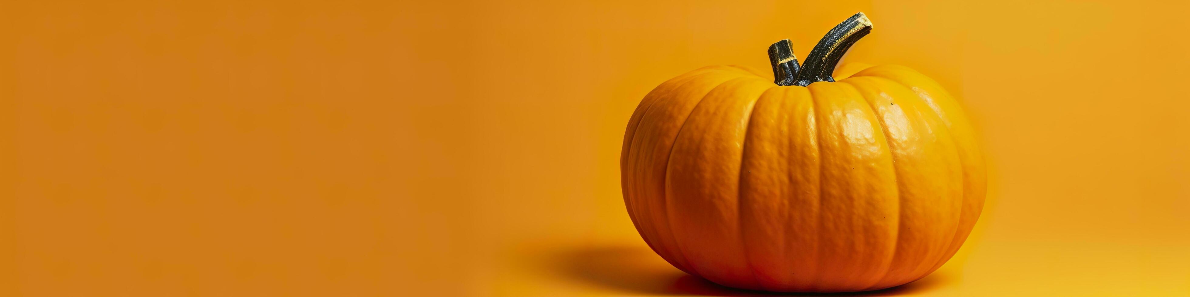 A pumpkin against a yellow background. Generative AI photo