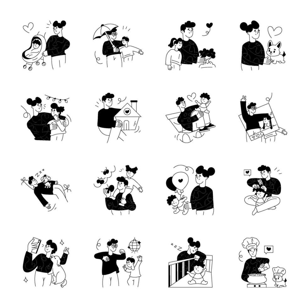 Set of Family Love Glyph Illustrations vector