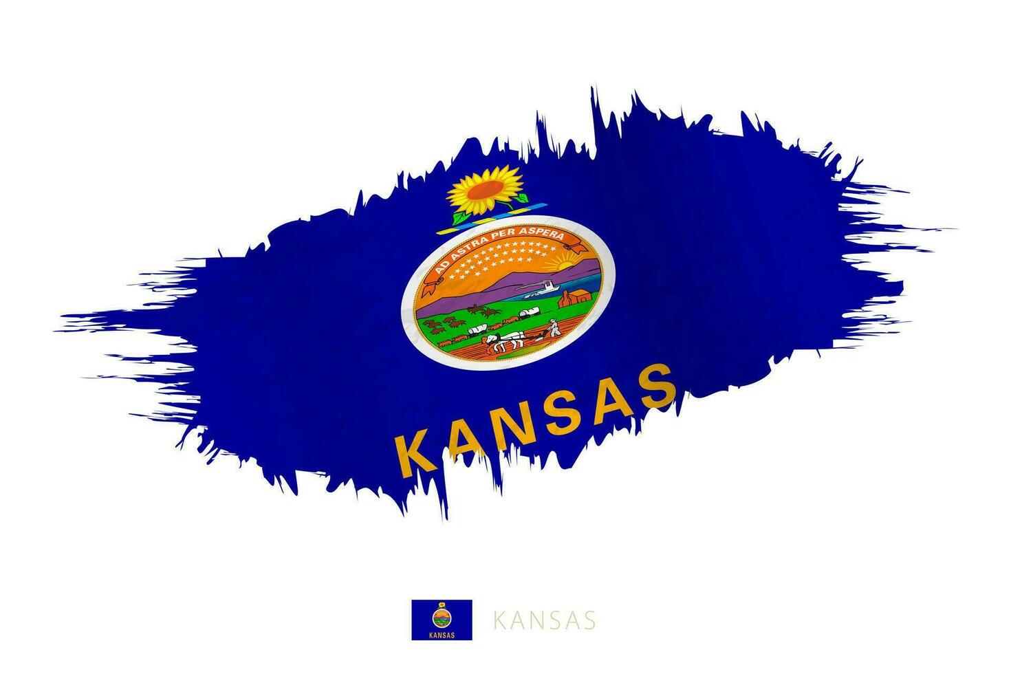 Painted brushstroke flag of Kansas with waving effect. vector