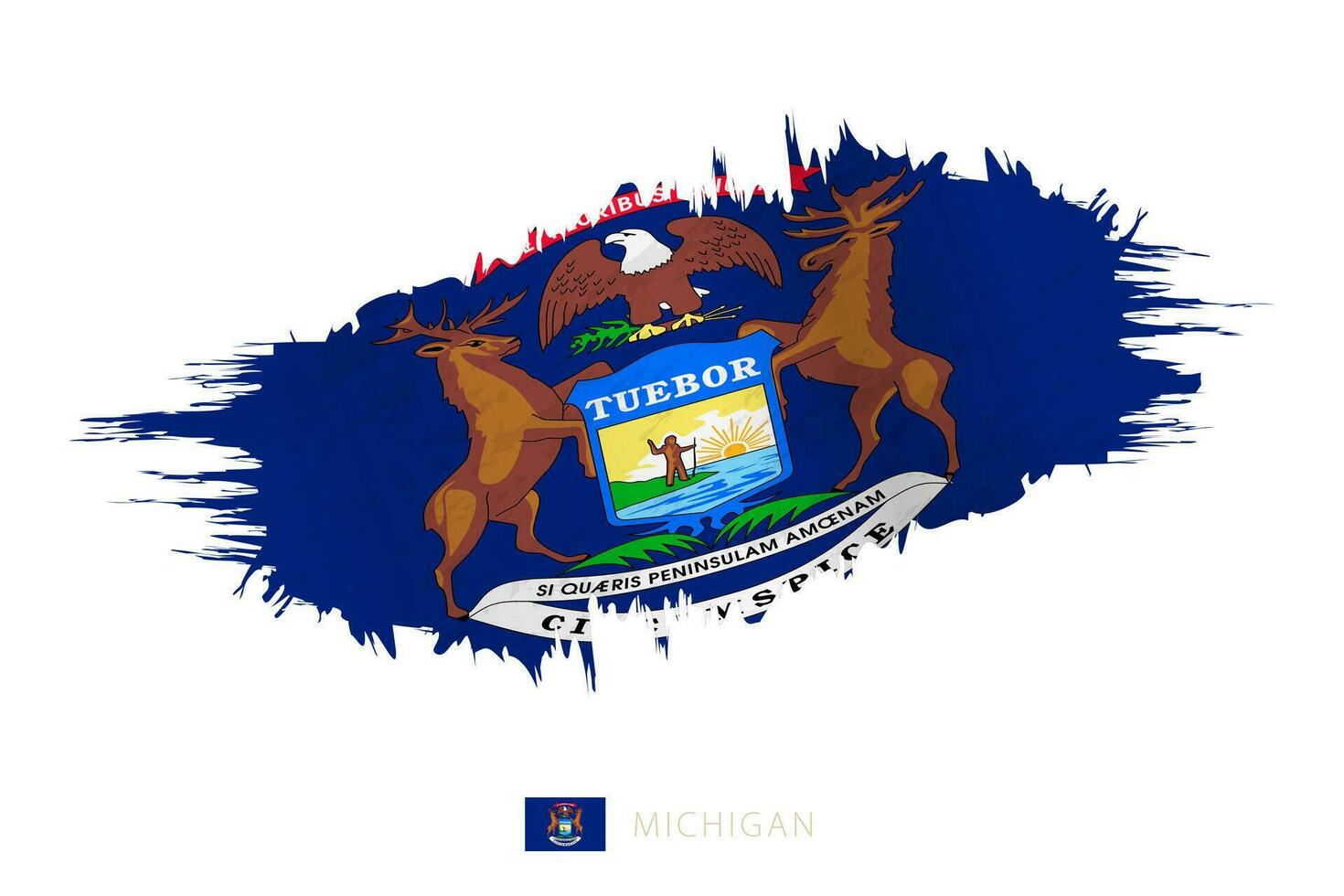 Painted brushstroke flag of Michigan with waving effect. vector