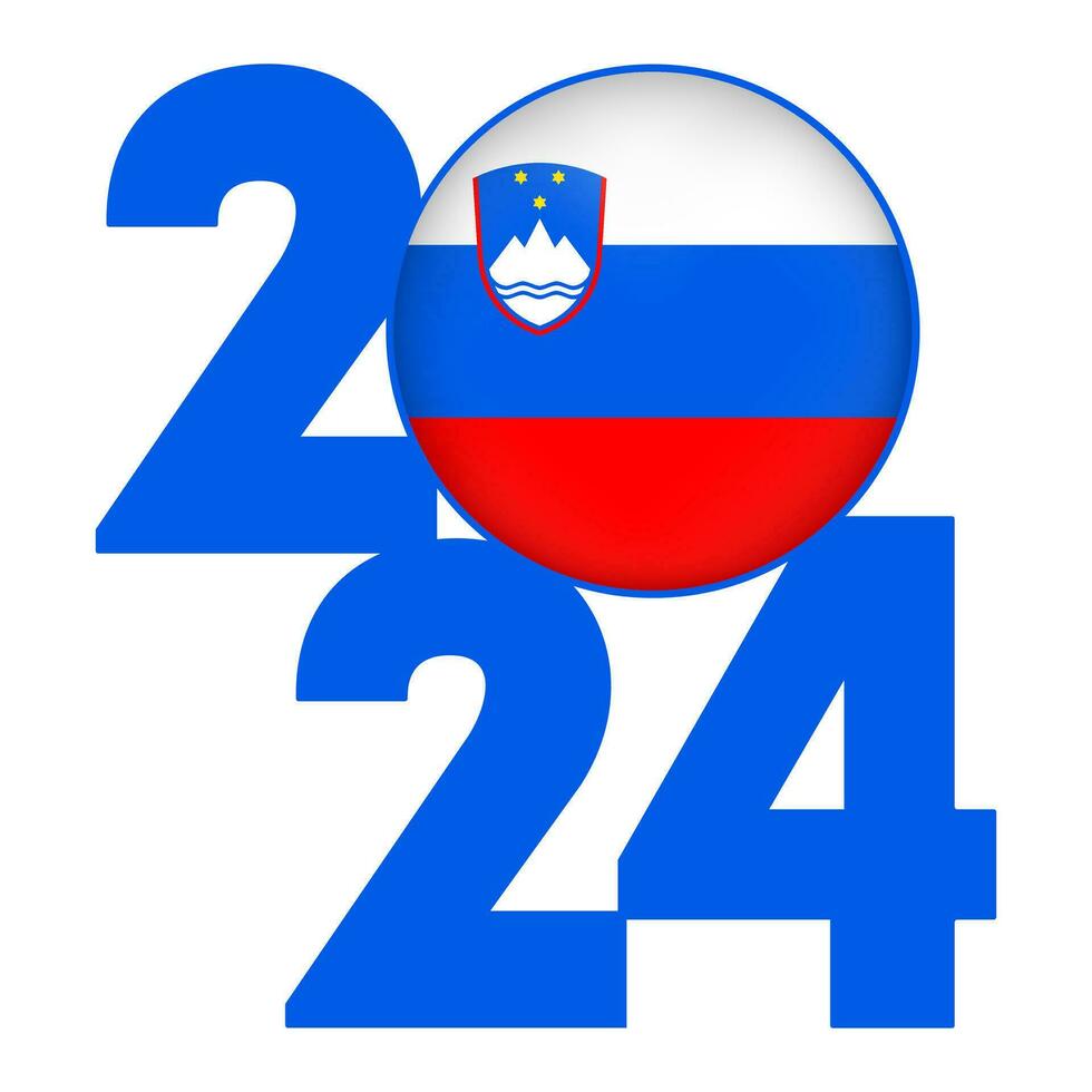 Happy New Year 2024 banner with Slovenia flag inside. Vector illustration.