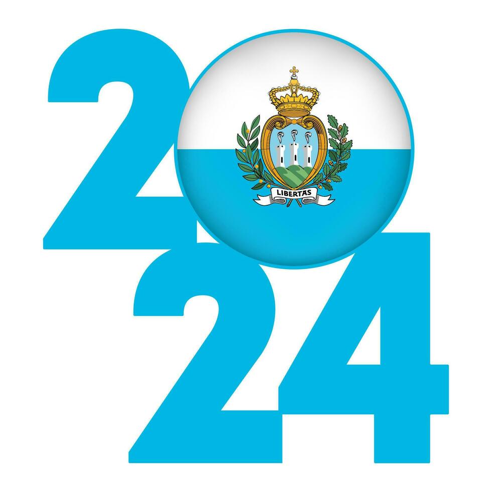 Happy New Year 2024 banner with San Marino flag inside. Vector illustration.