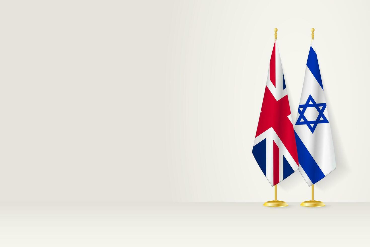 Flags of United Kingdom and Israel on flag stand, meeting between two countries. vector