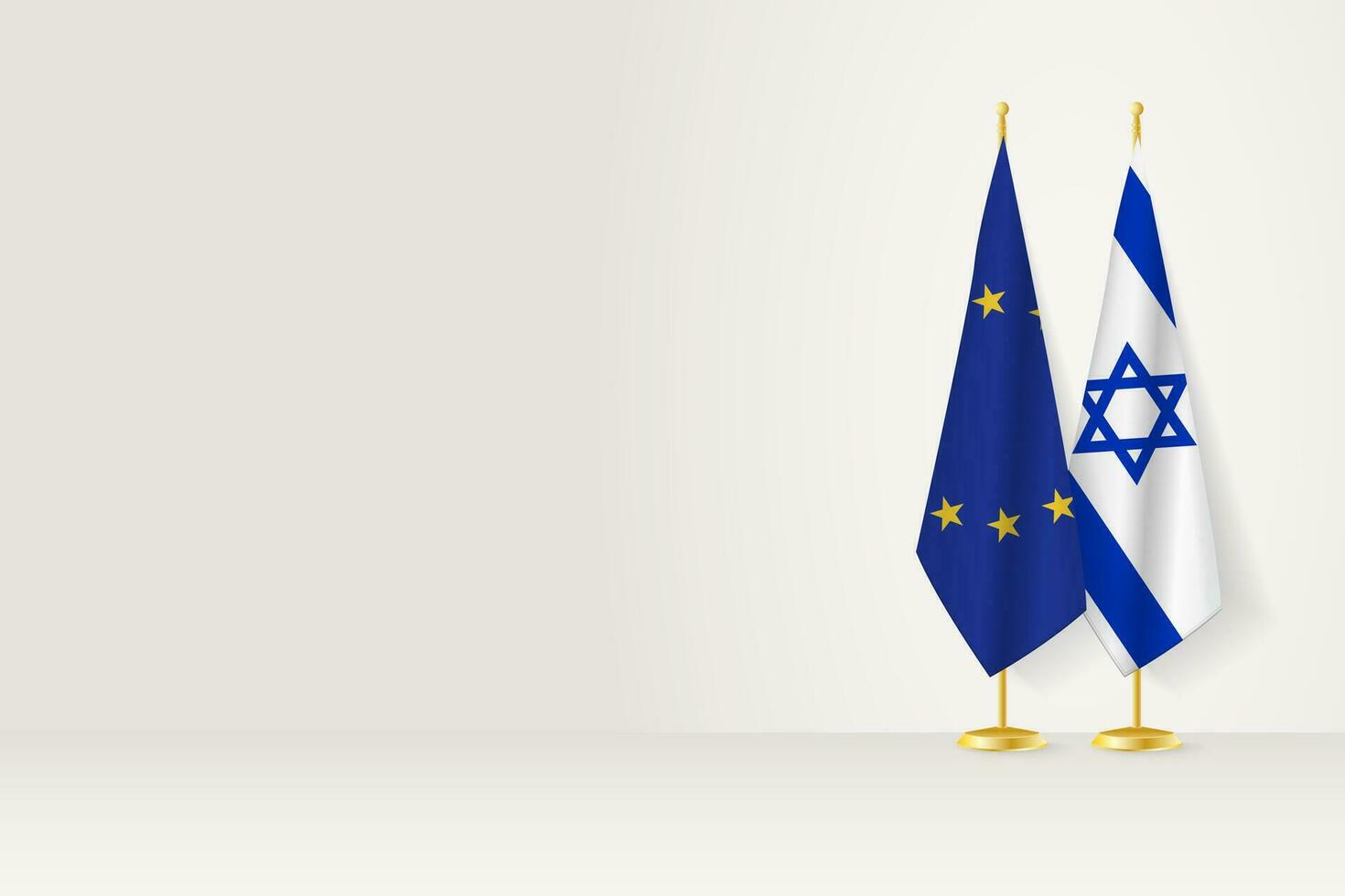 Flags of European Union and Israel on flag stand, meeting between two countries. vector