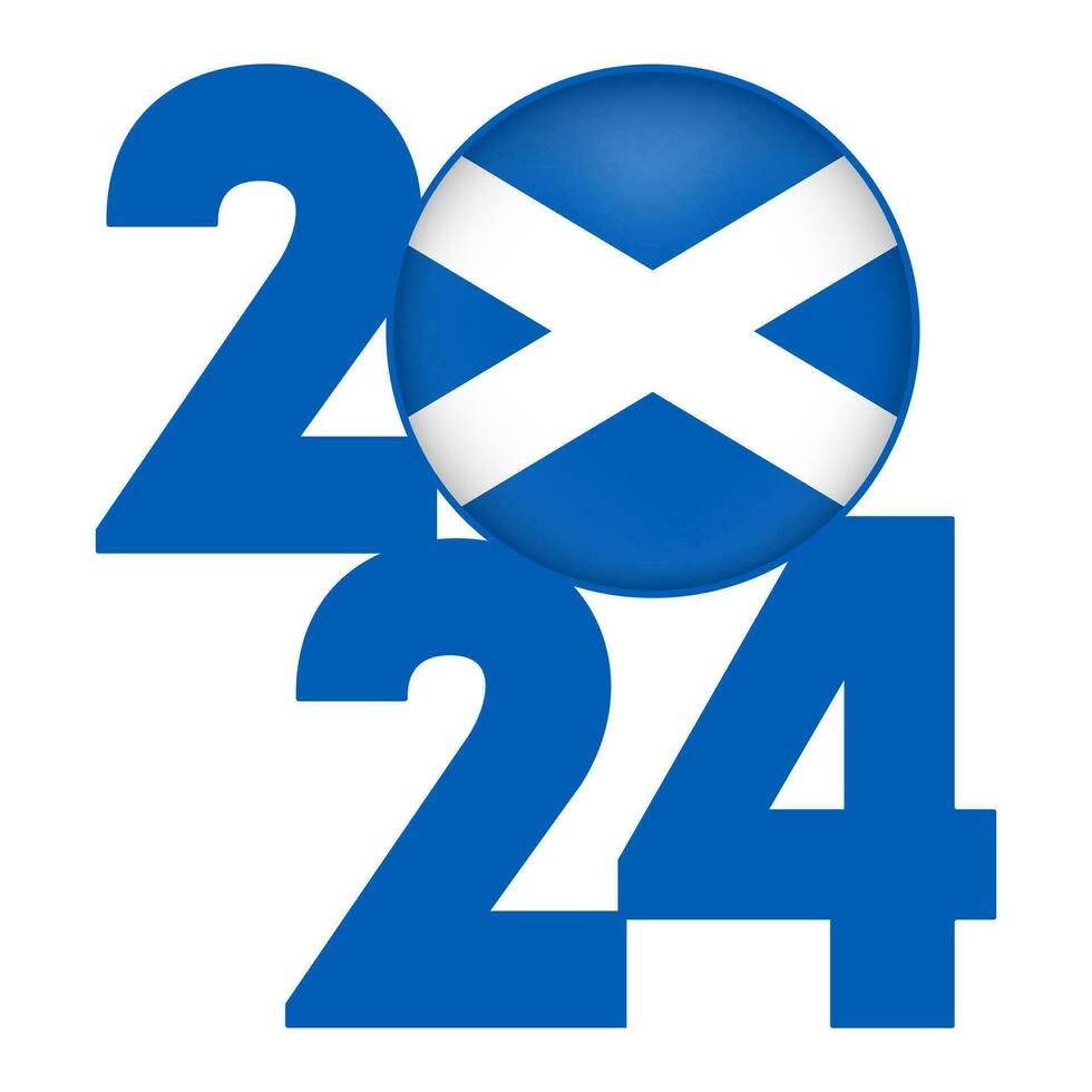 Happy New Year 2024 banner with Scotland flag inside. Vector illustration.